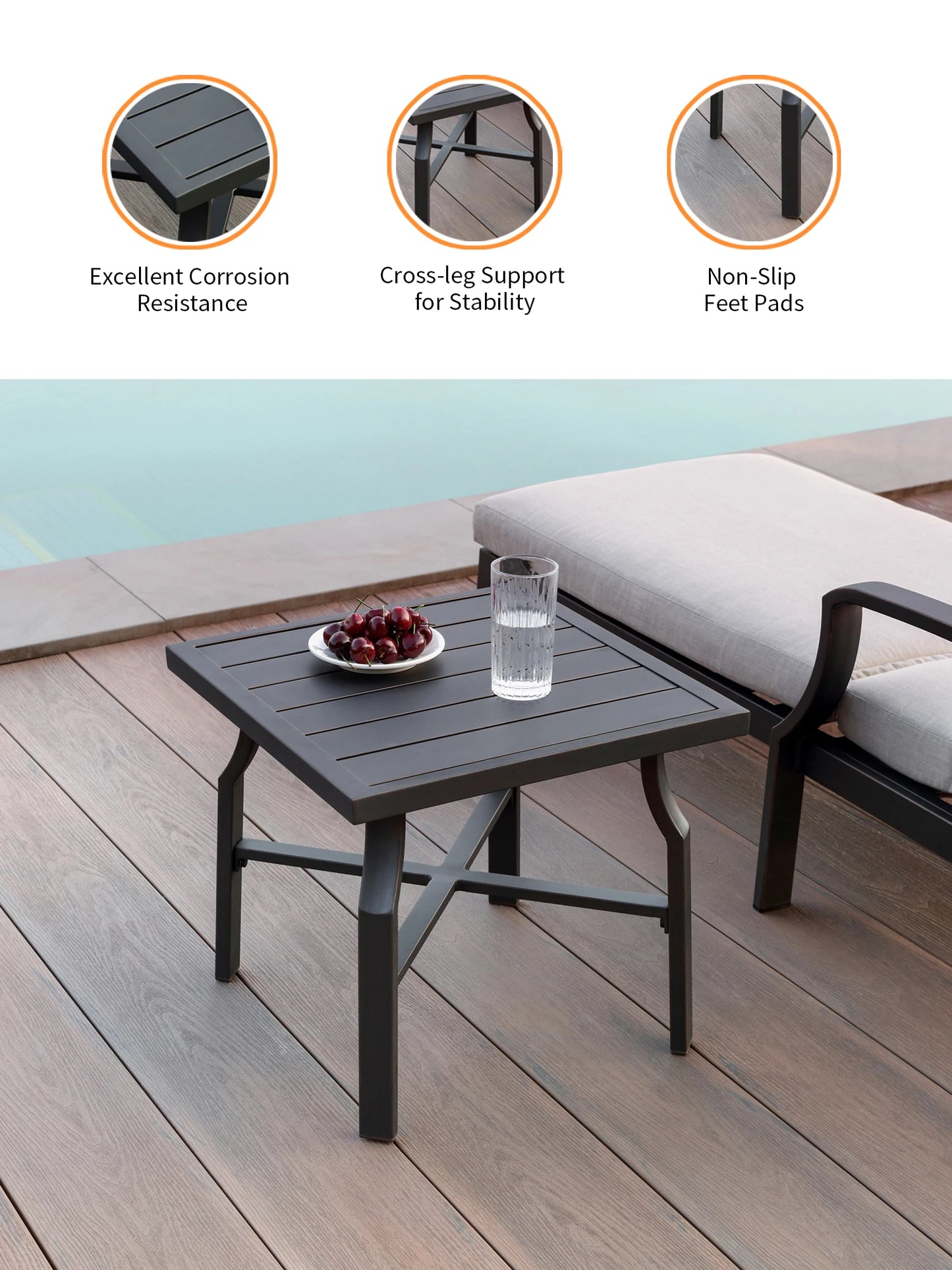 SeeHill 3-Piece Patio Chaise Lounge Set, Aluminum Outdoor Loungers with Cushions and Side Table for Poolside or Backyard