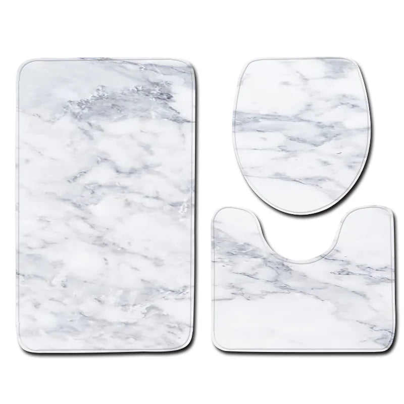 Marble Floor Mat for Bathroom Decor, Door Mat, Waterproof Carpet, Toilet Seat Cover, 3 Piece Set