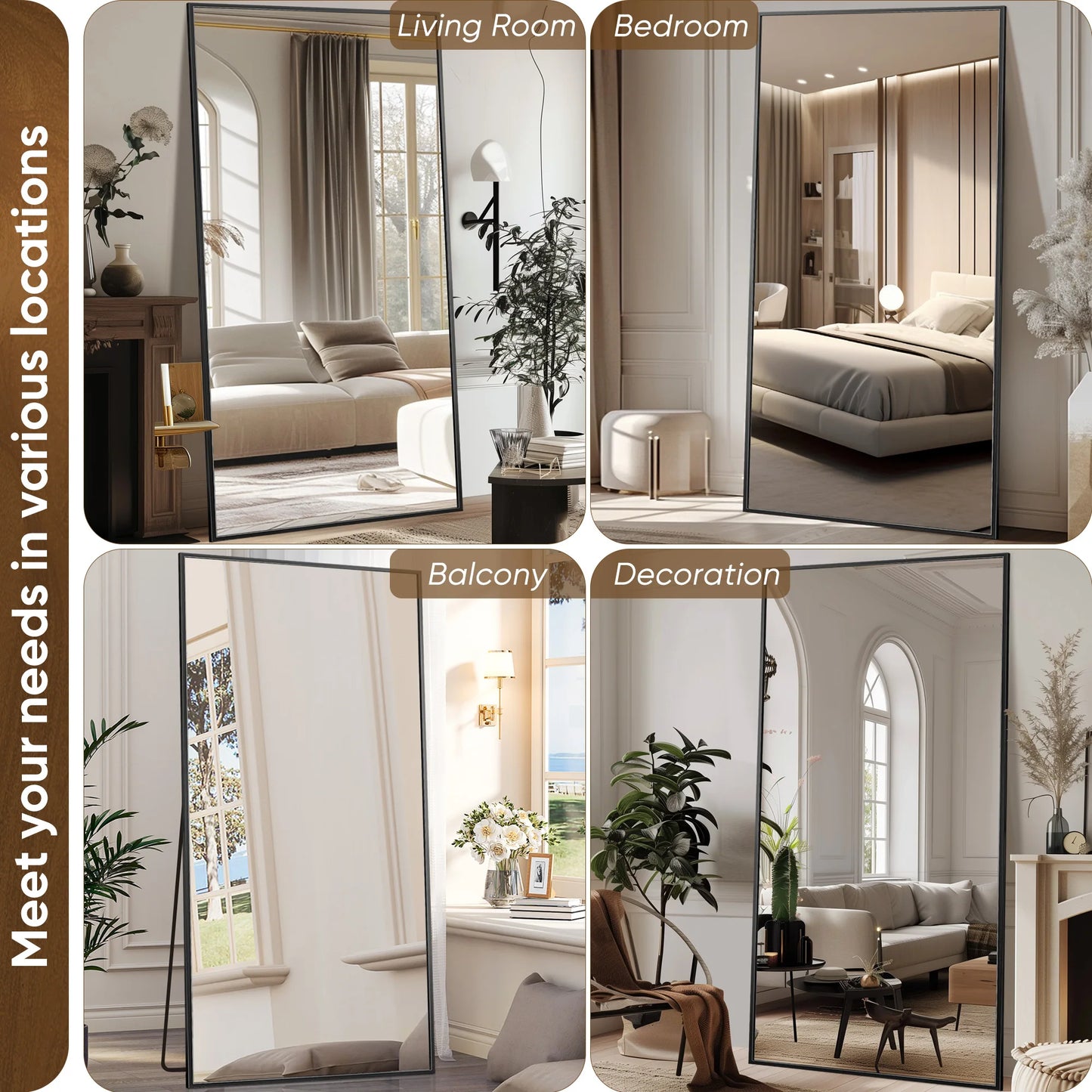 Full Length Mirror, 78"x38" Floor Mirror with Stand, Hanging Mounted Mirrors for Bedroom, Living Room, Dining Room