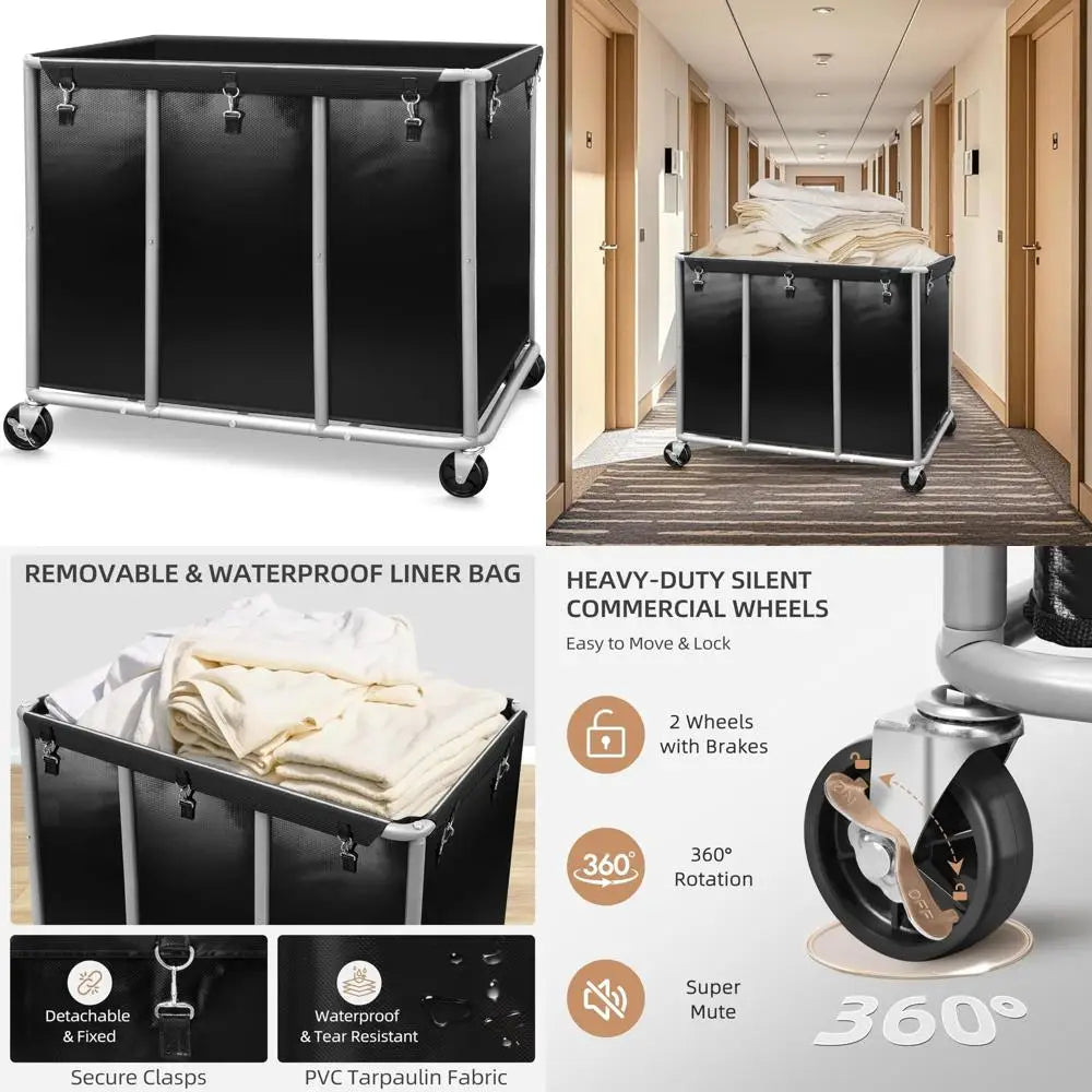 Heavy-Duty Rolling Laundry Hamper with Wheels - 420L Capacity Sturdy Steel Frame Commercial Laundry Cart for Large Loads