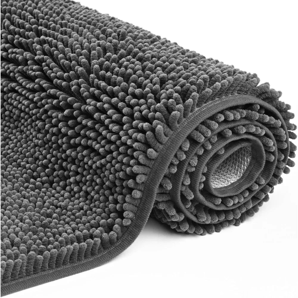 Luxury Chenille Bath Mat, Super Soft and Absorbent, 72 x 48 with Non-Slip Rubber Base, Oversized Washable Bathroom Rug