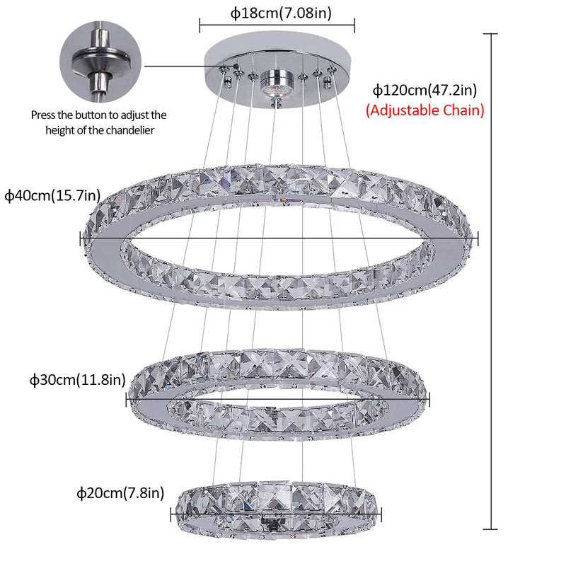 Modern Crystal Ceiling Chandelier Round Ring Lamp Suspension Fixtures Dining Room Furniture Plafon Led Luminaire Pendant Lights