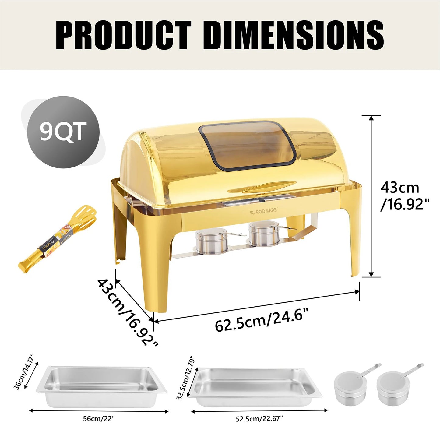 ROOMARK 9QT Chafing Dish Buffet Set , High Grade Stainless Steel Catering Warmer Complete set with Thick Frame for Party Wedding