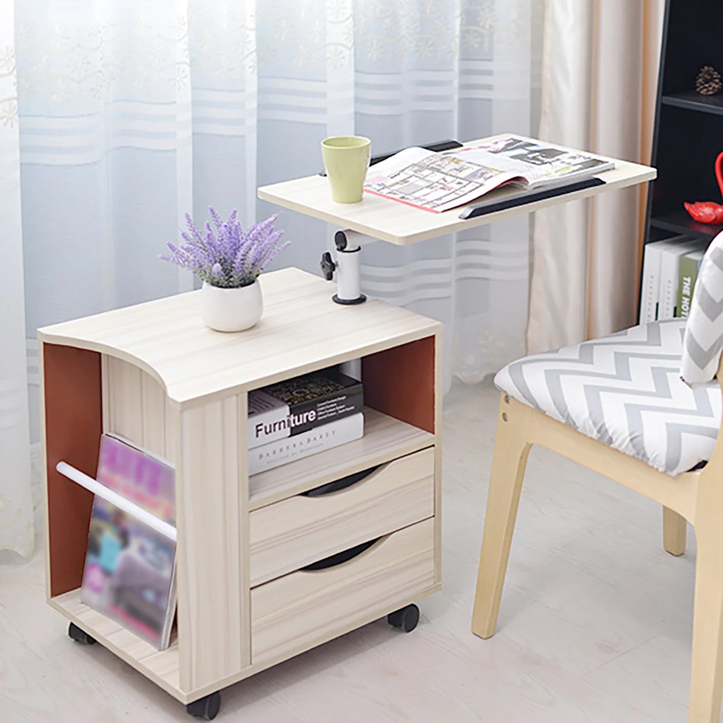 End Tables with Storage – Movable Lockable Nightstand with 2 Drawers and Wheels for Bedroom or Living Room