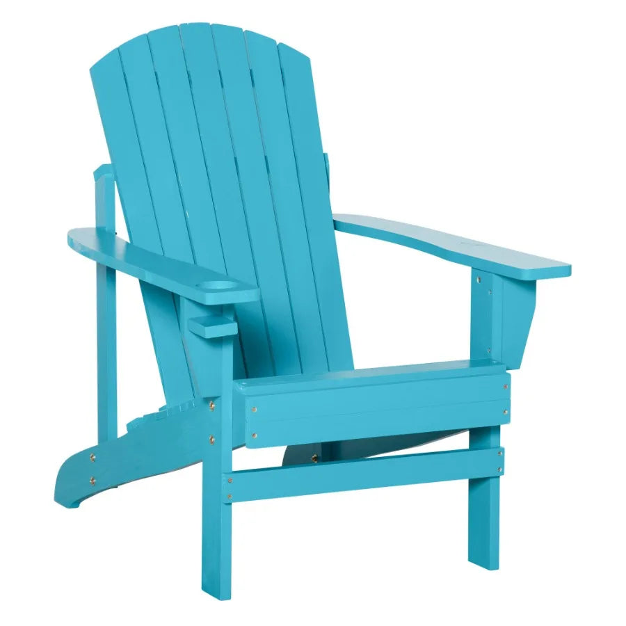 Adirondack Chair Campfire chair and Deck Chair Classic Lounge w Builtin Cupholder for Patio Backyard Deep Sky Blue