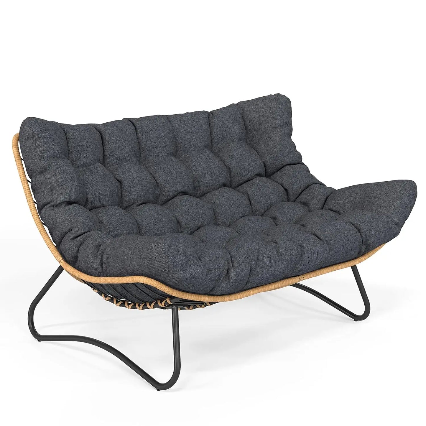 Oversized Double Papasan Loveseat Rattan Egg Chair All-Weather Cushion 2-Seater Patio Balcony Backyard Grey Customized