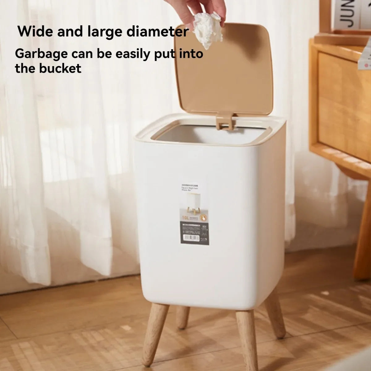 Bathroom Trash Can With Lid, 1 PCS 10 Liters Large Capacity Square Garbage CanModern Office, Near Desk Bedroom , White