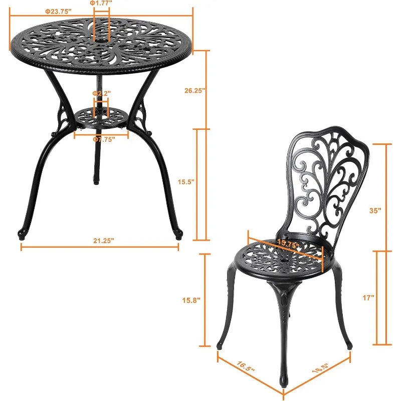 3 Piece Bistro Set Outdoor, All Weather Cast Aluminum Patio Bistro Sets Patio Table and Chairs Set of 2 with Umbrella