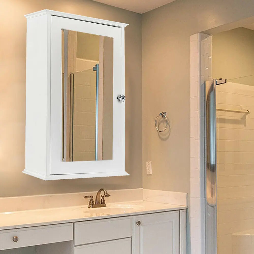 Kitchen Cupboard Bathroom Wall Mount Cabinet Organizer w/Mirror Door NEW