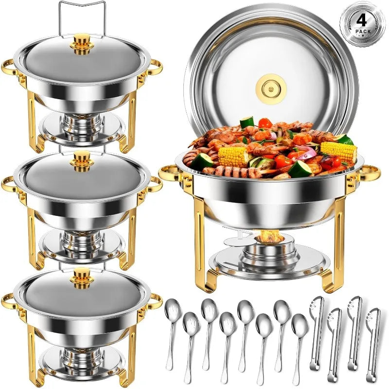 Round Chafing Dishes for Buffet 5 Qt,High Grade Chafing Dish Buffet Set with Stainless Steel Lid & Lid Holder,Full Size Pan