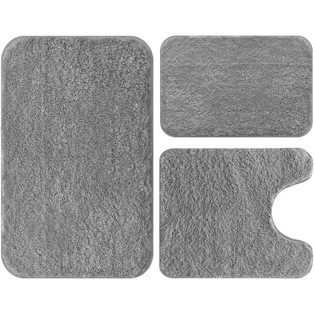 Bathroom Rugs Set 3 Piece Soft Absorbent Bath Rugs, Microfiber Bath Mats and U-Shaped Contour Toilet Rug with Non-Slip Rubber Backing