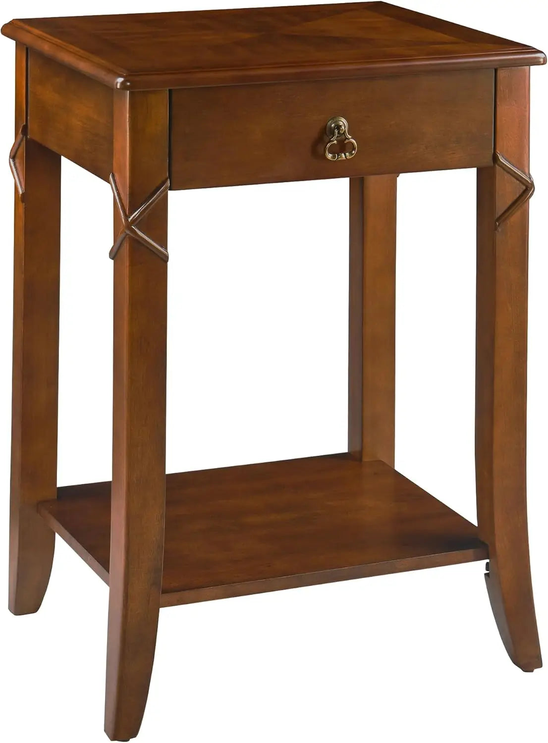 Solid Wood Side Table with Drawer, Victorian Style Vintage Nightstand, Antique Cherry Wood End Tables Living Room Bedroom