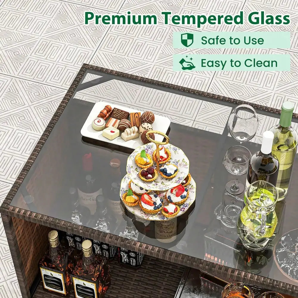 3 Pieces Patio Bar Set PE Wicker Outdoor Bar Table & Stools Set