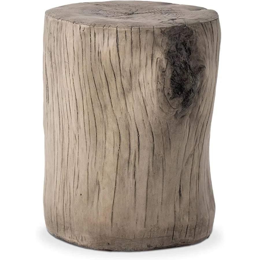 Outdoor Antique Gray End Table Faux Wood HandPainted Wood Stump Stool for Deck or Garden Versatile Ottoman or Plant Stand