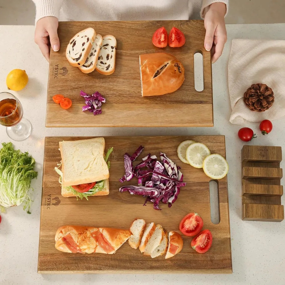 Wood Cutting Boards Set of 3 PCS for Kitchen, Large Wooden Cutting Board Set with Handle, Thick Chopping Board