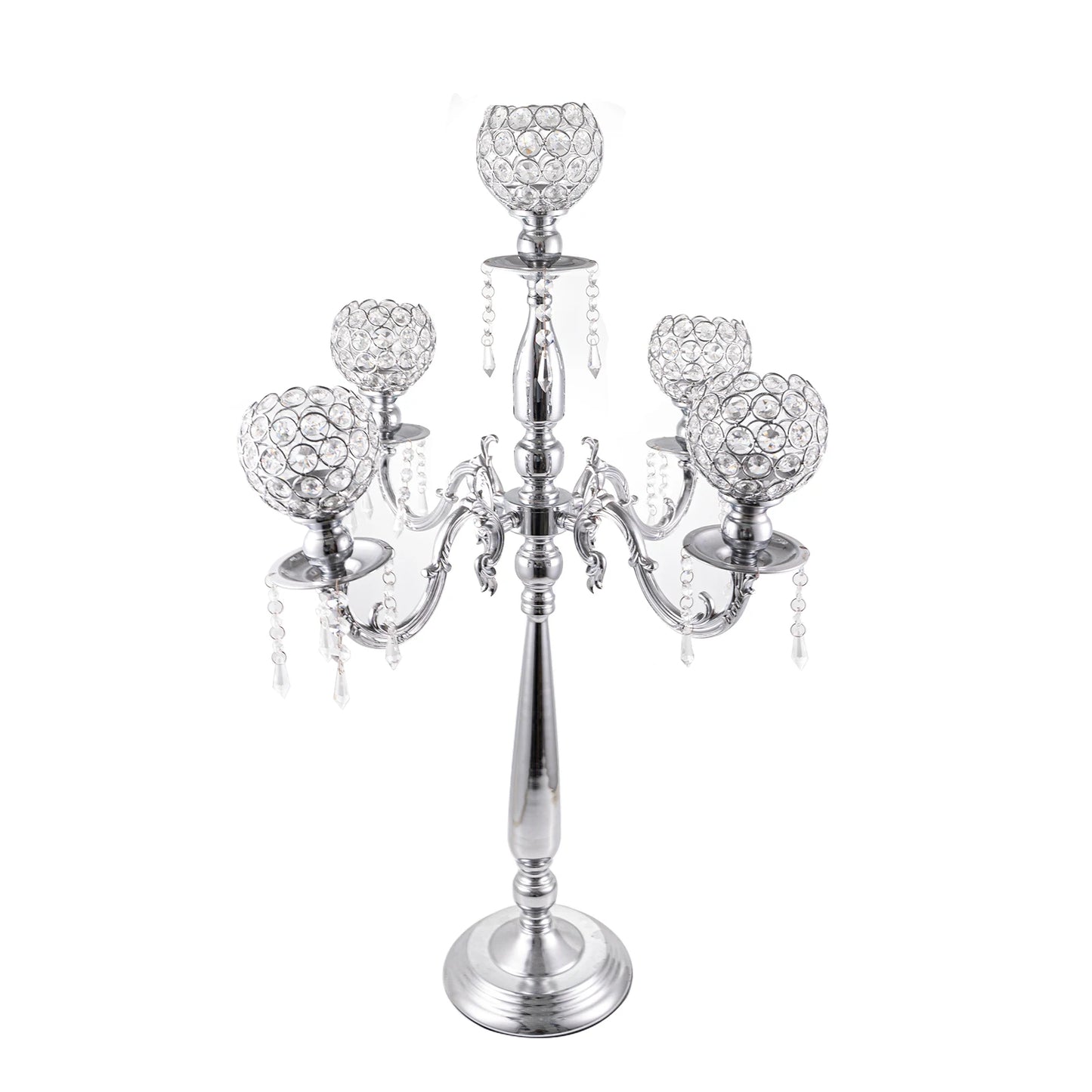 Gold Crystal Candle Holders for Wedding Party Home Decoration Centerpieces, Halloween Christmas Room Decor 5 Arms Candlestick