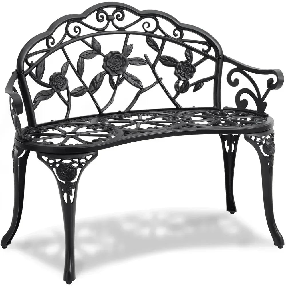 Hot sales Sturdy 480 lbs Capacity Metal Patio Bench with Backrest and Armrests, Ideal for Outdoor Spaces