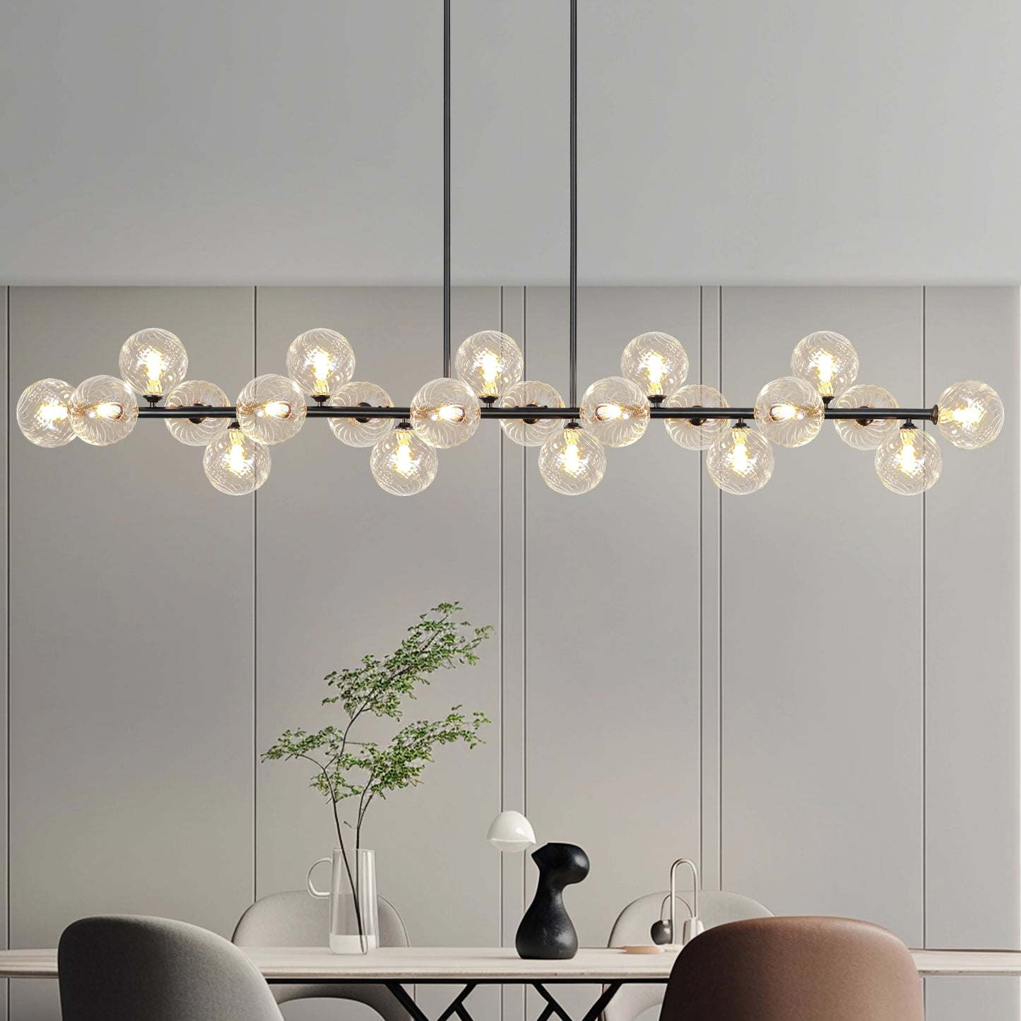21-Lights Sputnik Chandelier Height Adjustable 70.8in Bubble Glass Chandelier for Dining Room Kitchen Island Mid Century