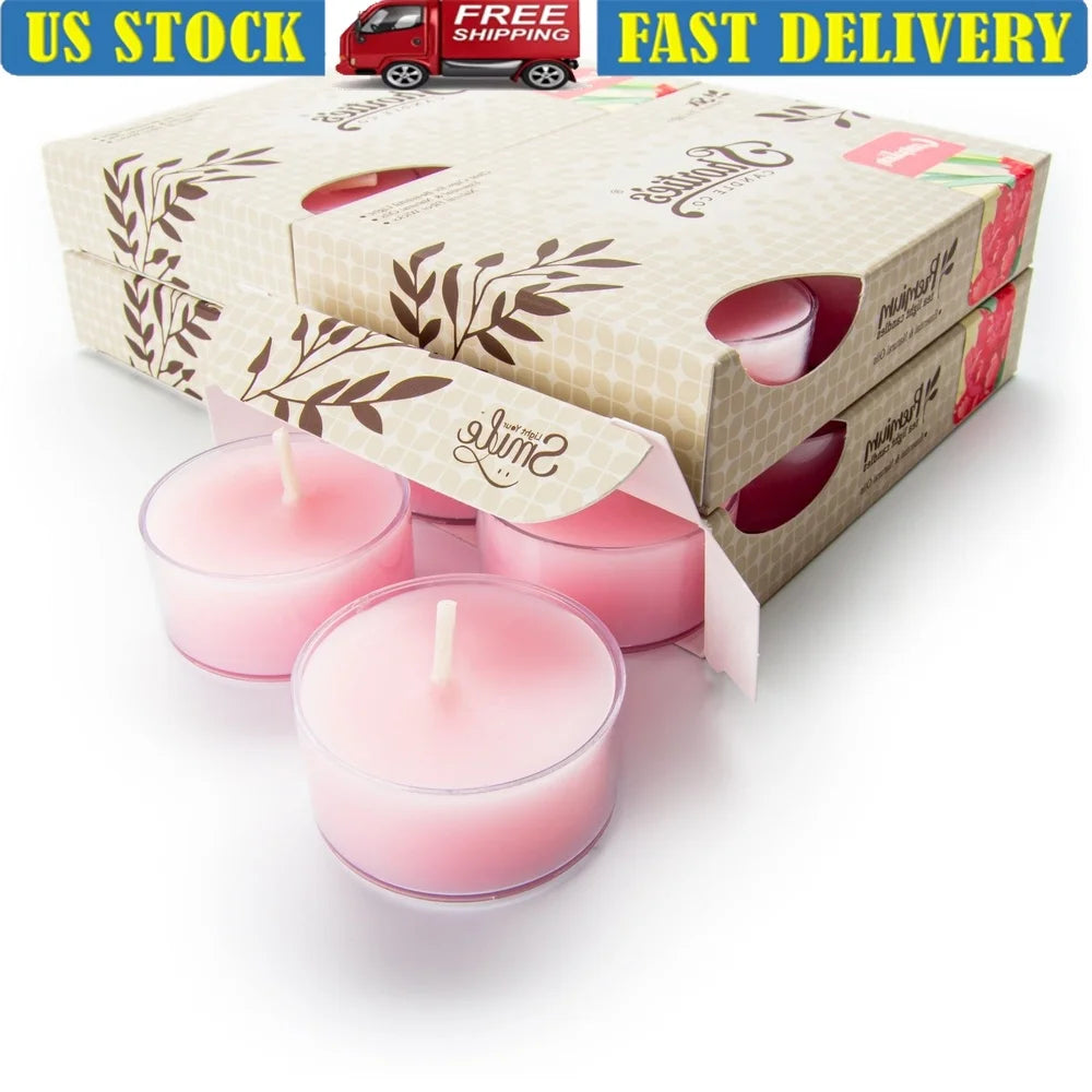 Carnation Scented Tealight Candles Bulk Pack 24 Natural Oils Clean Burning Cotton Wicks 5 Hour Burn Time Home Decor