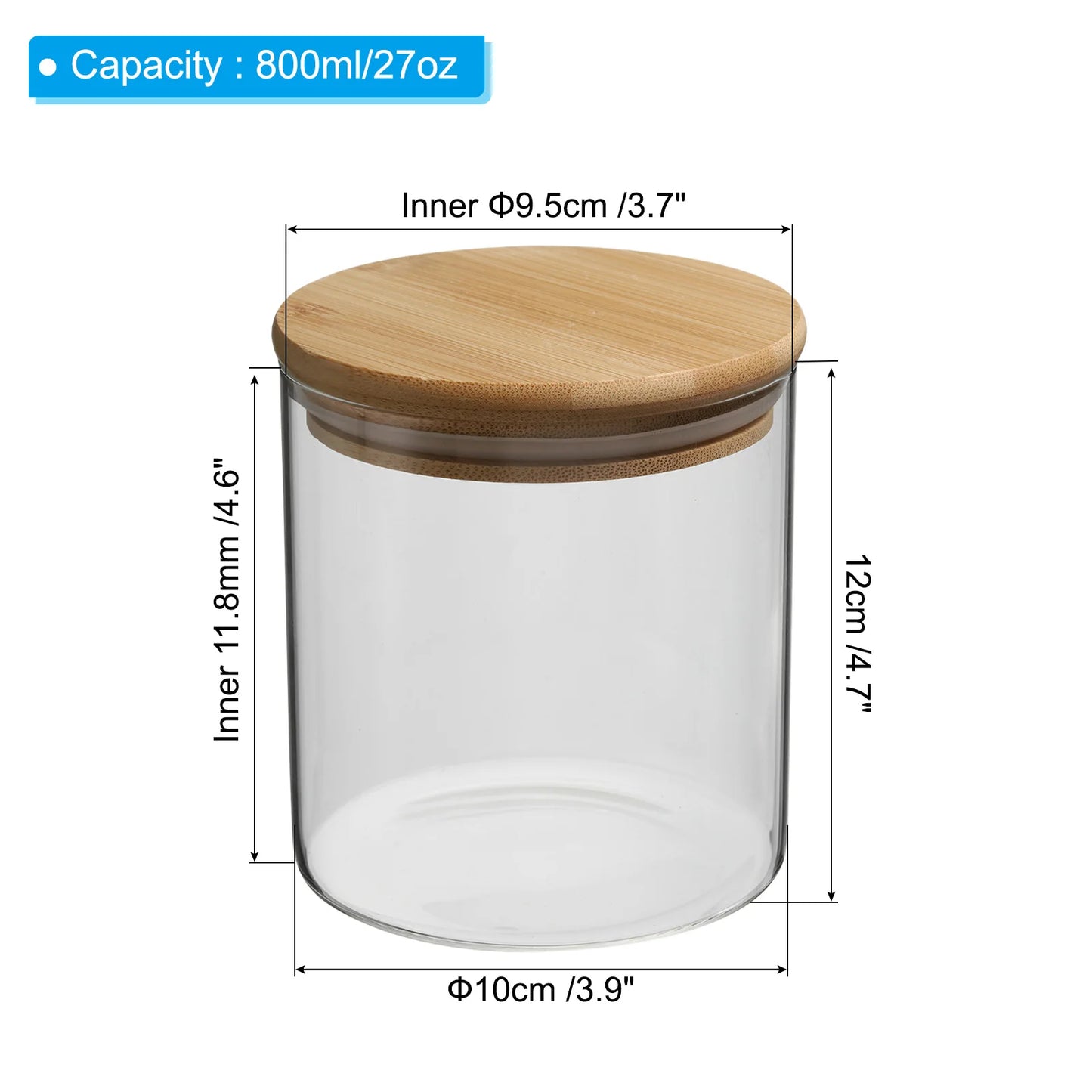 Glass Jar with Airtight Bamboo Lid, Glass Kitchen Container Clear Food Storage Jar for Nuts Sugar Coffee Beans Spices