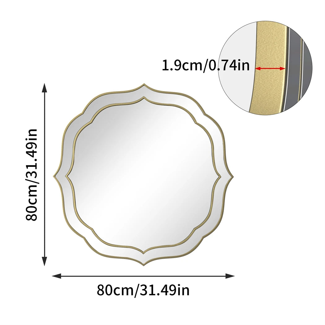 Large Wall Mirror Modern Decorative Mirror Flower Shaped Accent Mirror Beveled Golden Rim for Hallway Living Room Bedroom
