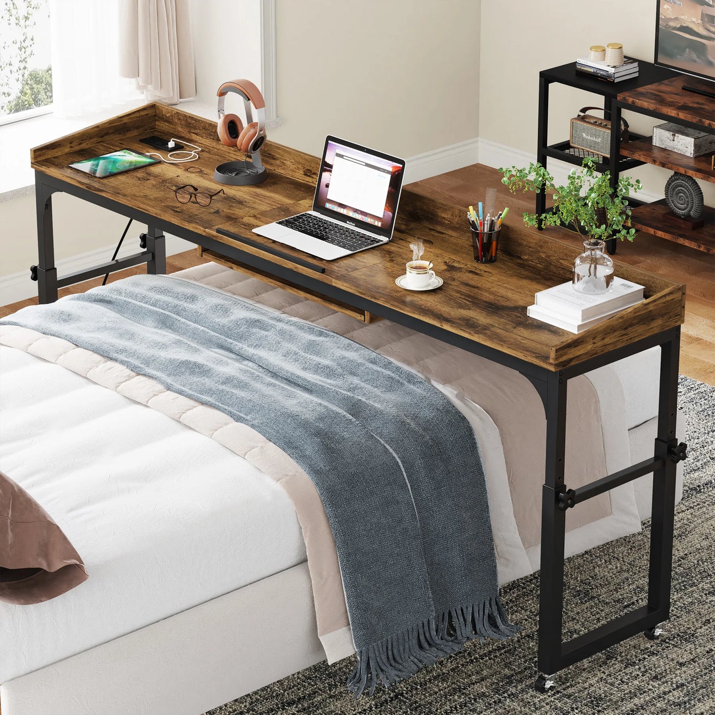 Tribesigns 70.8“ Height Adjustable Overbed Table with Wheels, Desk with Adjustable Tilt Stand, with Outlets & USB Ports (Multiple colors)
