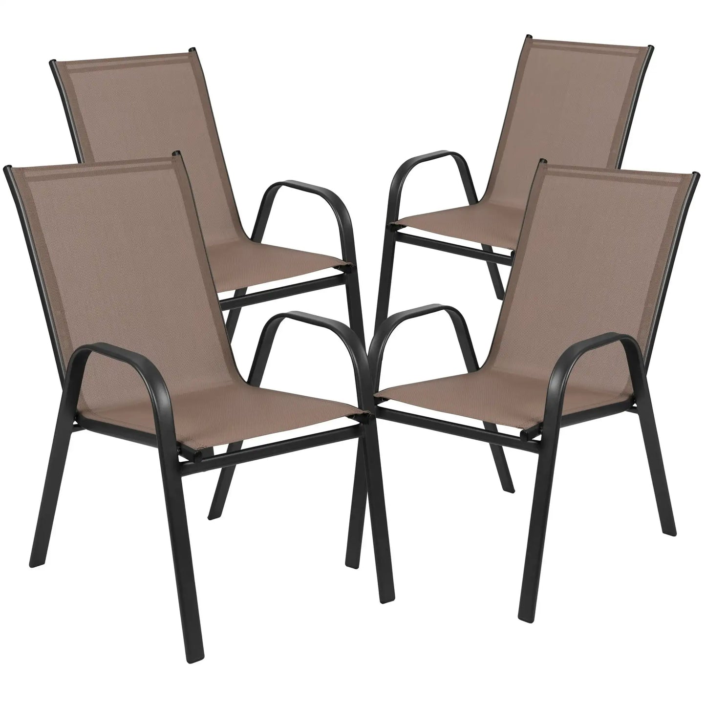 4 Metal Outdoor Chair Set Stackable Patio Textilene Dining Chair Stack Metal Frame Set of 4, Load Weight 150kg, Black,Brown,Gray