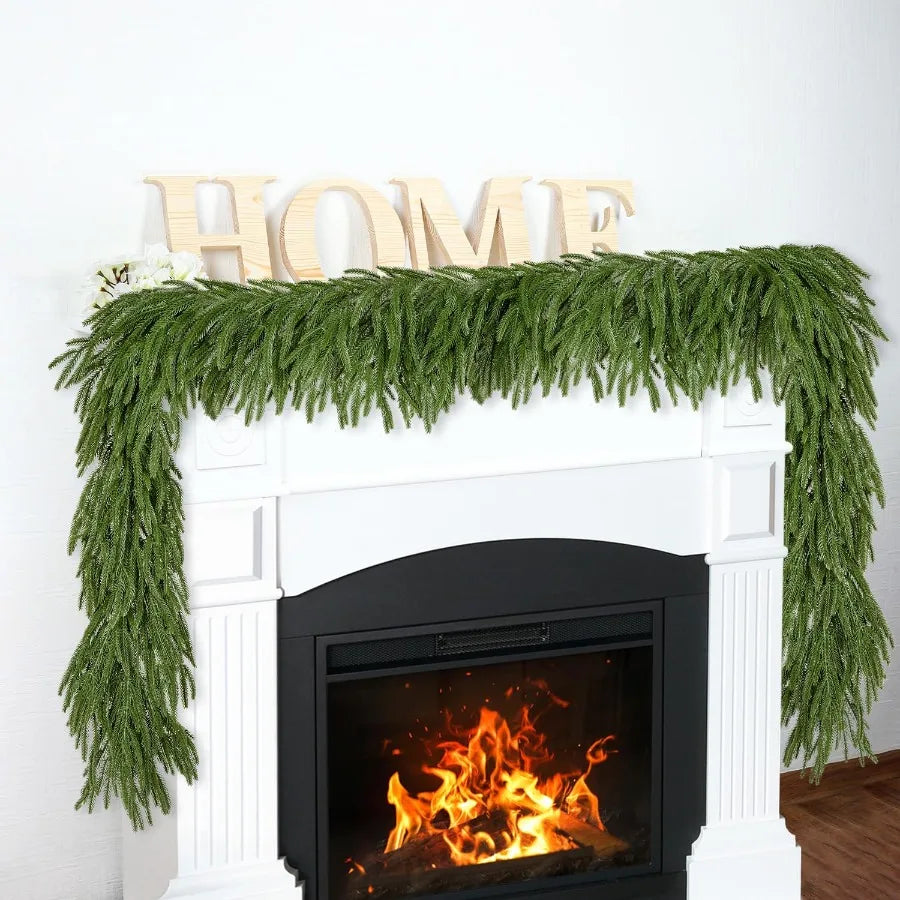 9FT Realistic Real Touch Norfolk Pine Garland Decoration for Winter Mantel Fireplace Table Centerpiece Decorative Greenery