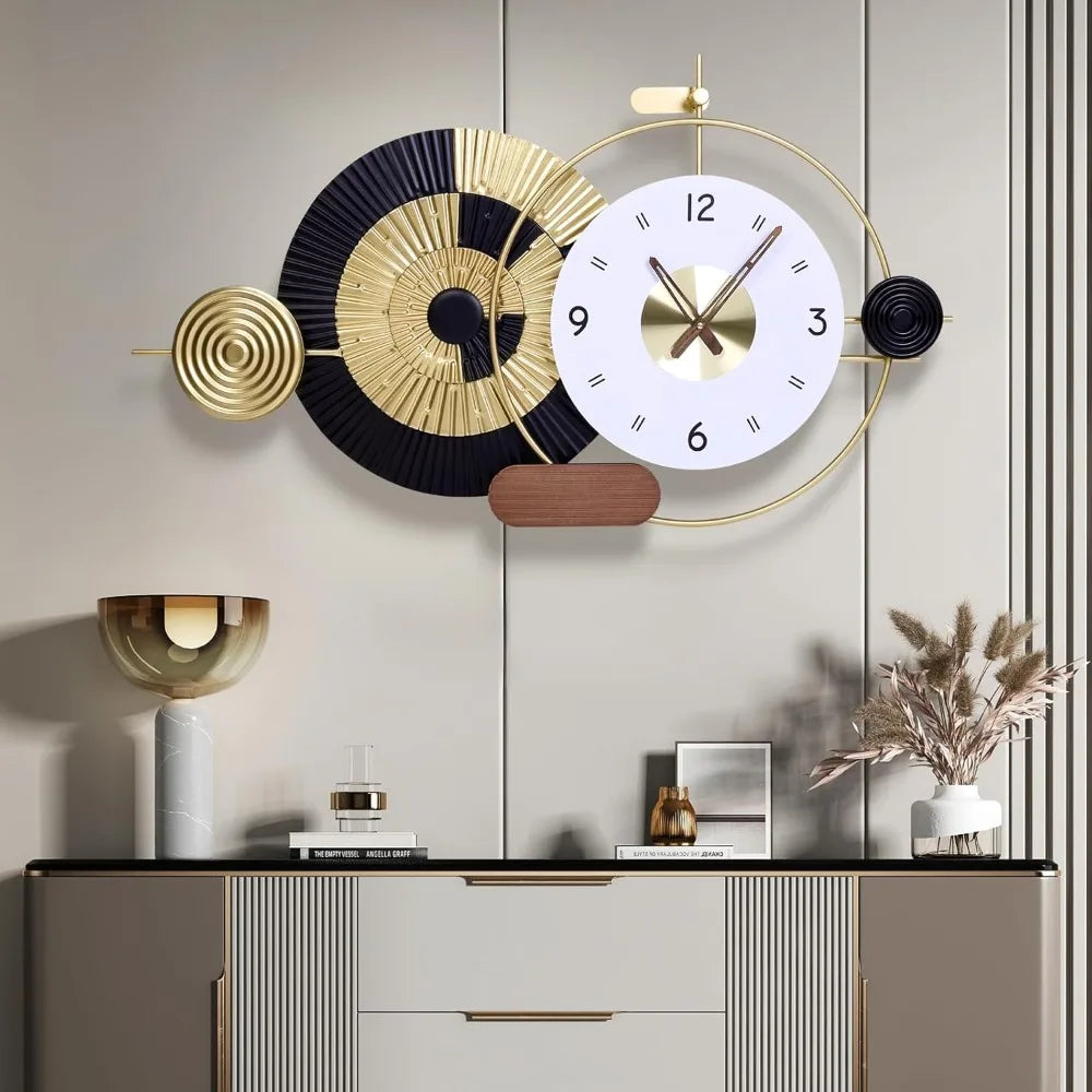 36x21 Inch Decorative Wall Clock Battery Operated Silent Non-Ticking, Modern Abstract Analog Clocks for Home & Office Decor