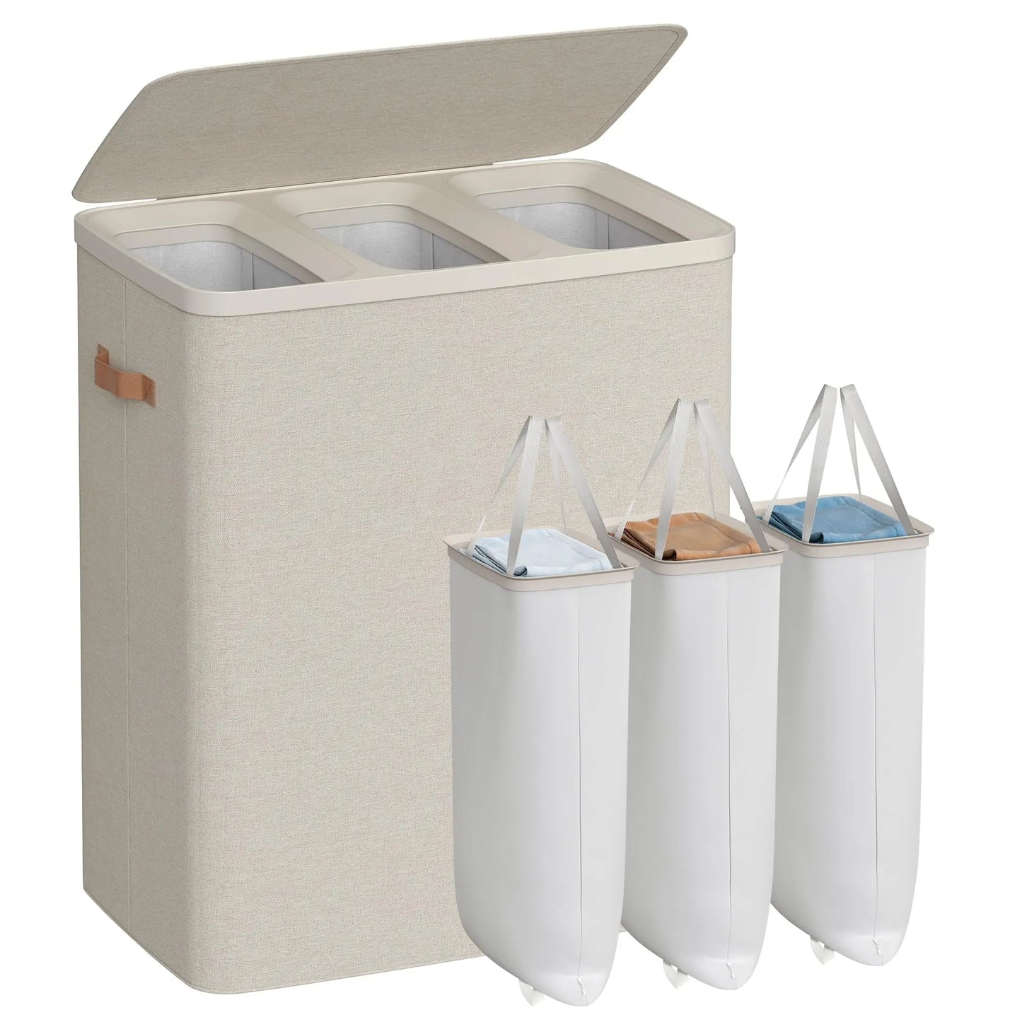 50.2 Gal Laundry Hamper 3 Compartments, with Lid Handles Removable Liners