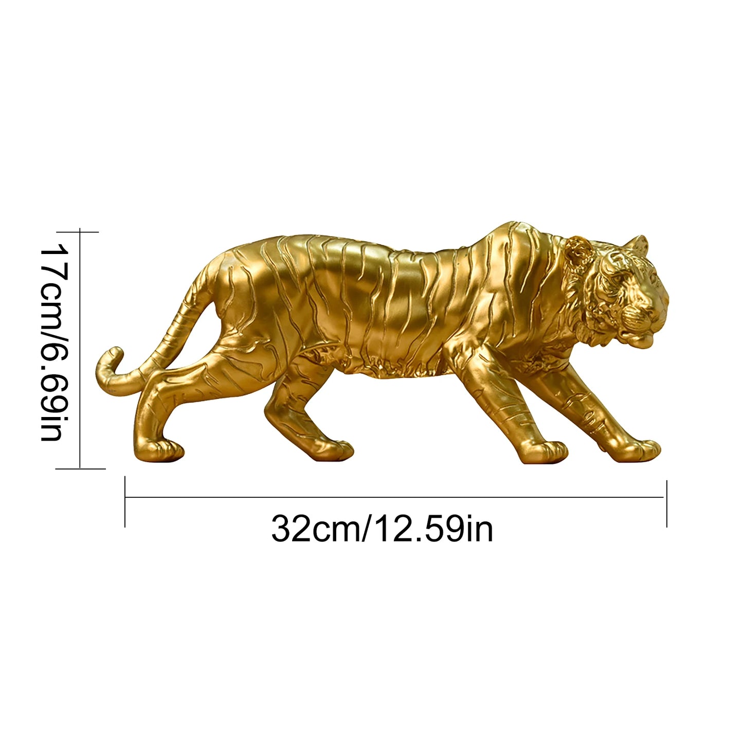 Resin Tiger Statue Art Ornaments Gold Zodiac Animal Sculpture Christmas Gift Collectibles for Home Office TV Cabinet Decor