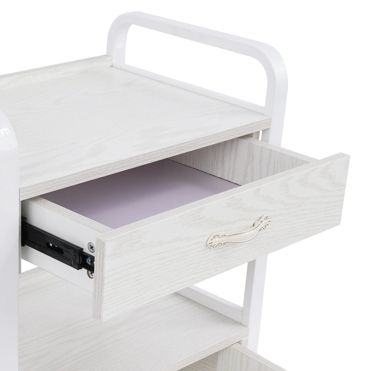 Salon High-density Wood Panels Storage Cart,White Rectangle Free Standing Movable Beauty Organizer