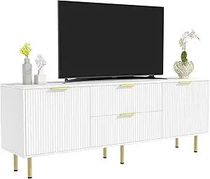 Mid Century Modern TV Stand for 80 Inch TV, Entertainment Center with 4 Large Drawers, TV Stand for Living Room, Media TV Consol