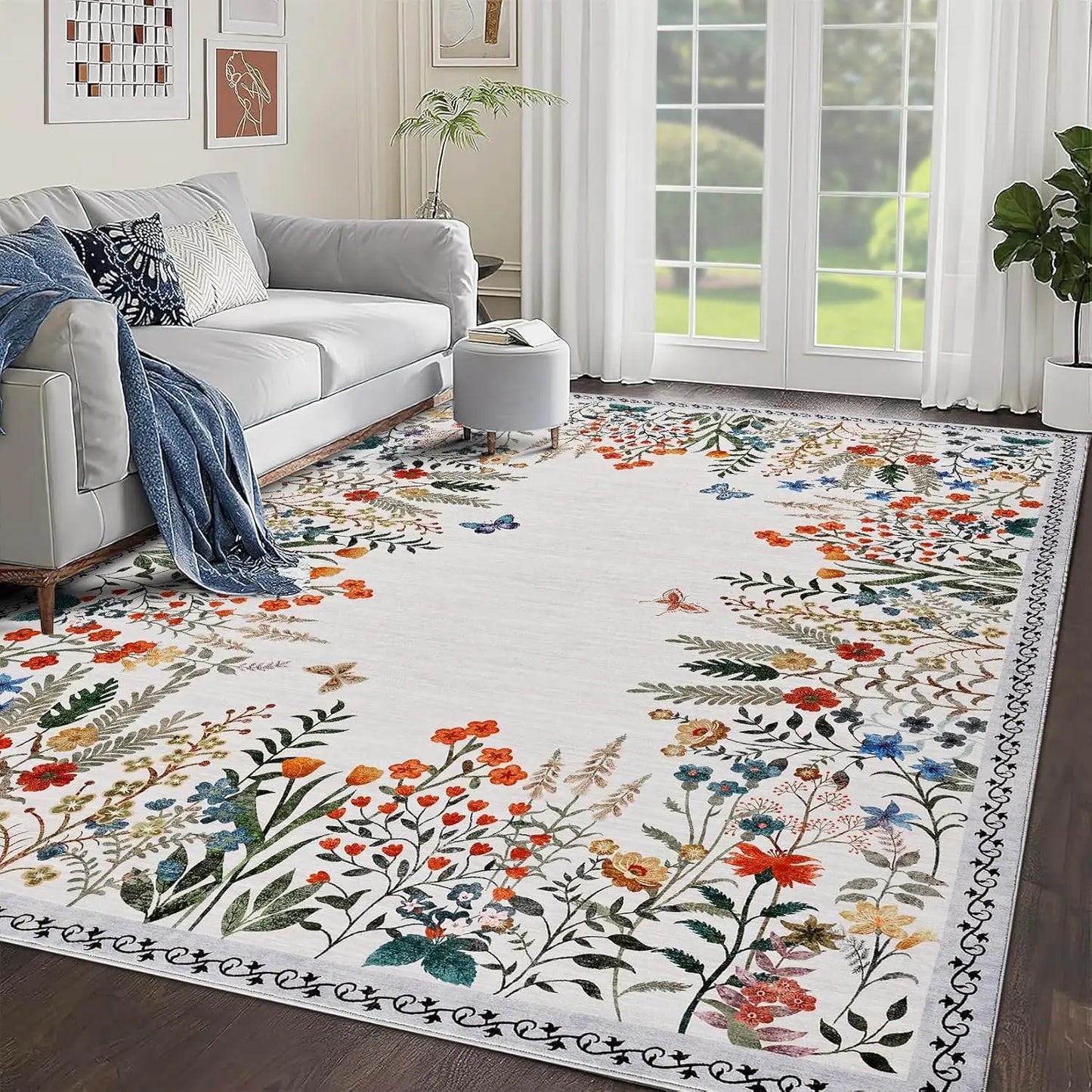 Washable Area Rugs for Living Room, Non-Slip Floral Rugs for Bedroom, Runner Rugs for Hallway, Area Rug Carpet for Dining Room