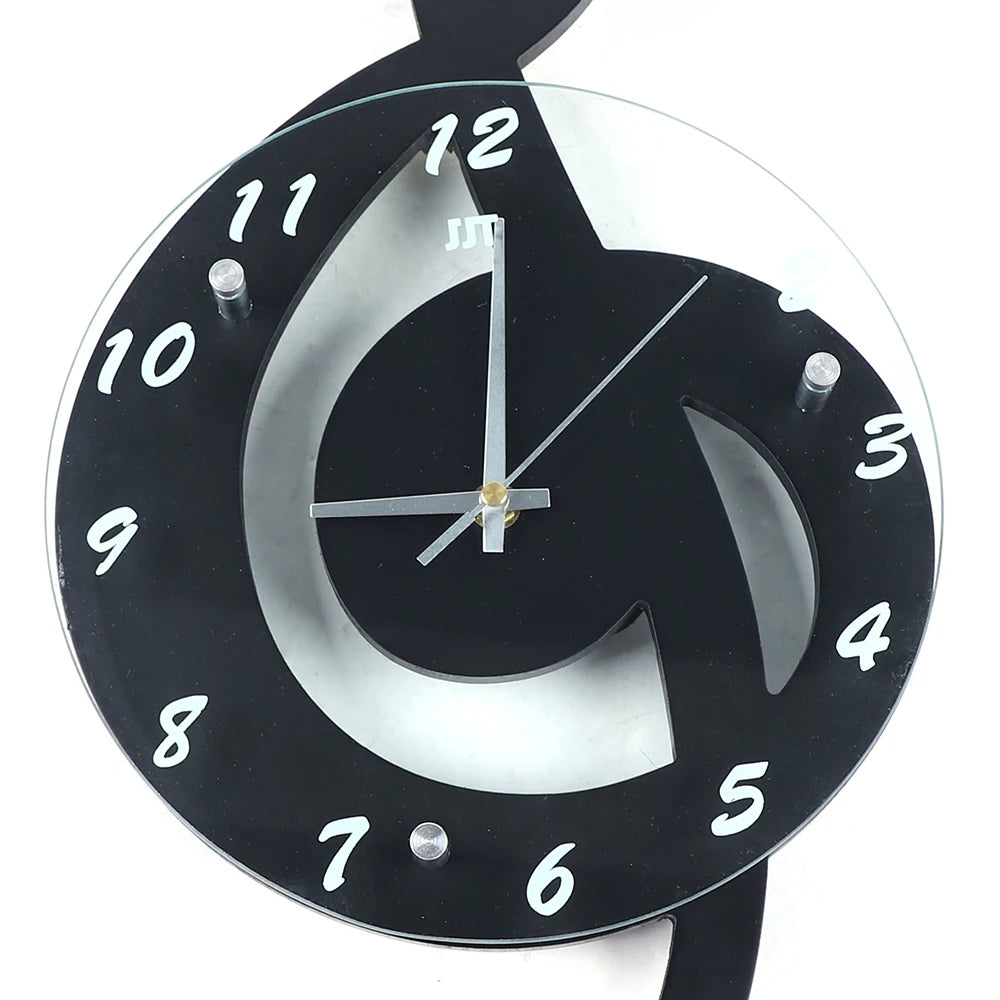 Durable Stylish Musical Note Wall Clock, Silent Non-Ticking, Battery Operated, Modern Black Decor, 9.45In Round, Quartz Movement