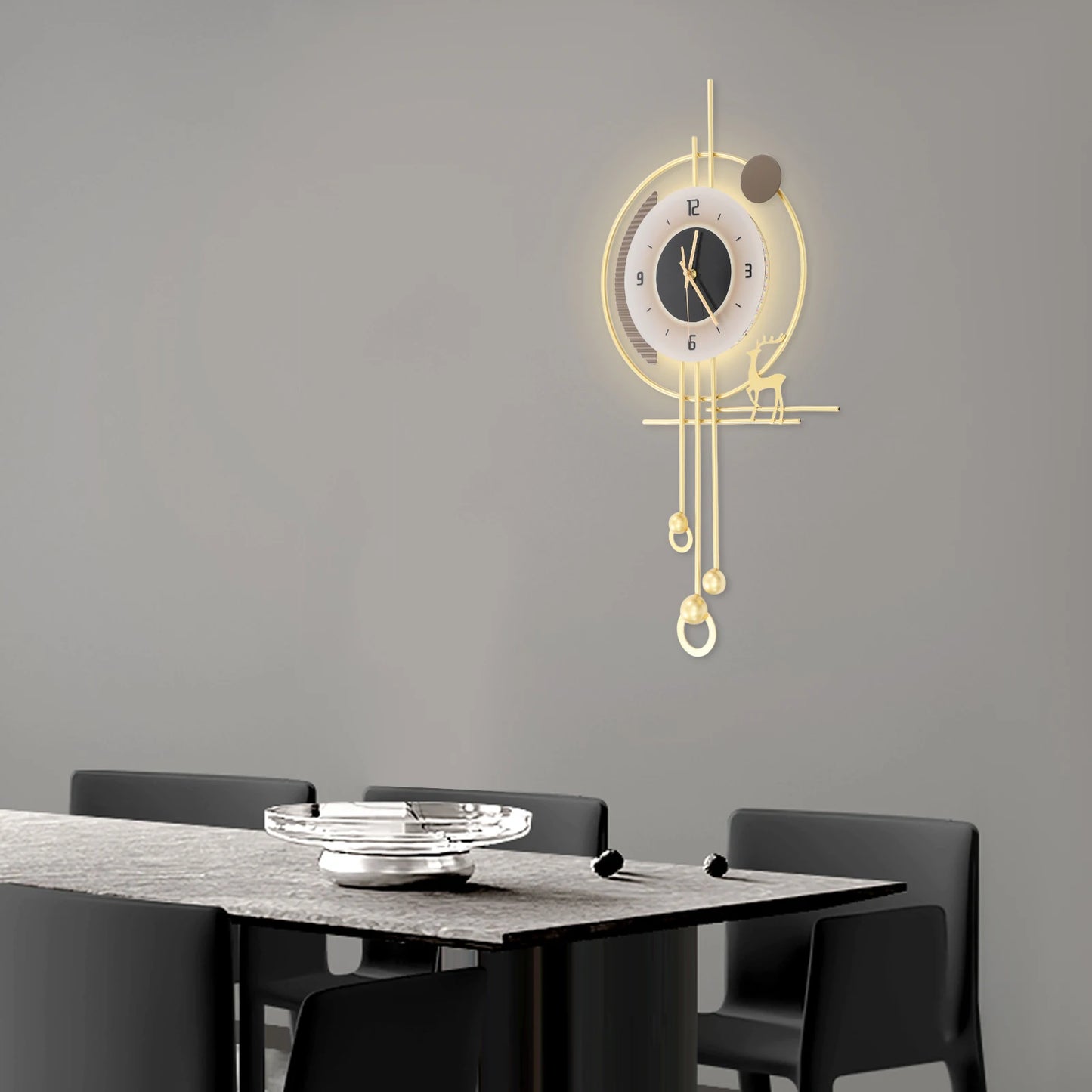 Modern Gold Iron Wall Clock,Sound-Control 39x24x80 cm LED Lighting Wall Clock Battery Powered Wall-Mounted for Home,Bedroom