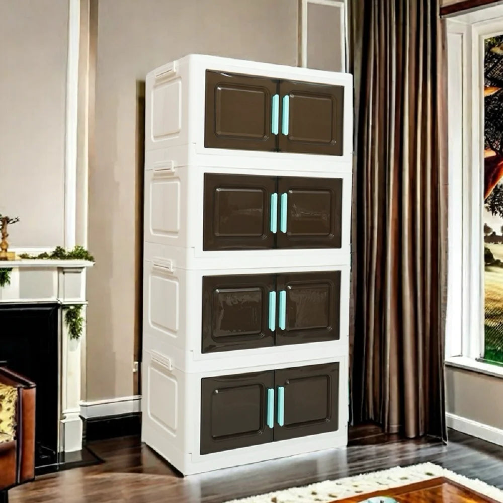 5-Tier Foldable Storage Organizer with 4 Swivel Wheels, PP Plastic Shelving Unit for Home, Kitchen, Office – Space-Saving, Heavy