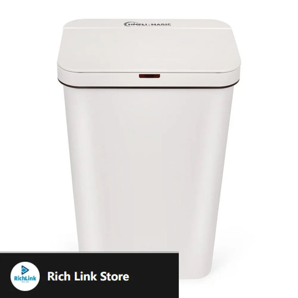 SIMPLI-MAGIC 79502 13 Gallon Touchless Sensor Trash Can, Rectangle Garbage Bin, Perfect for Home, Kitchen, Office, White