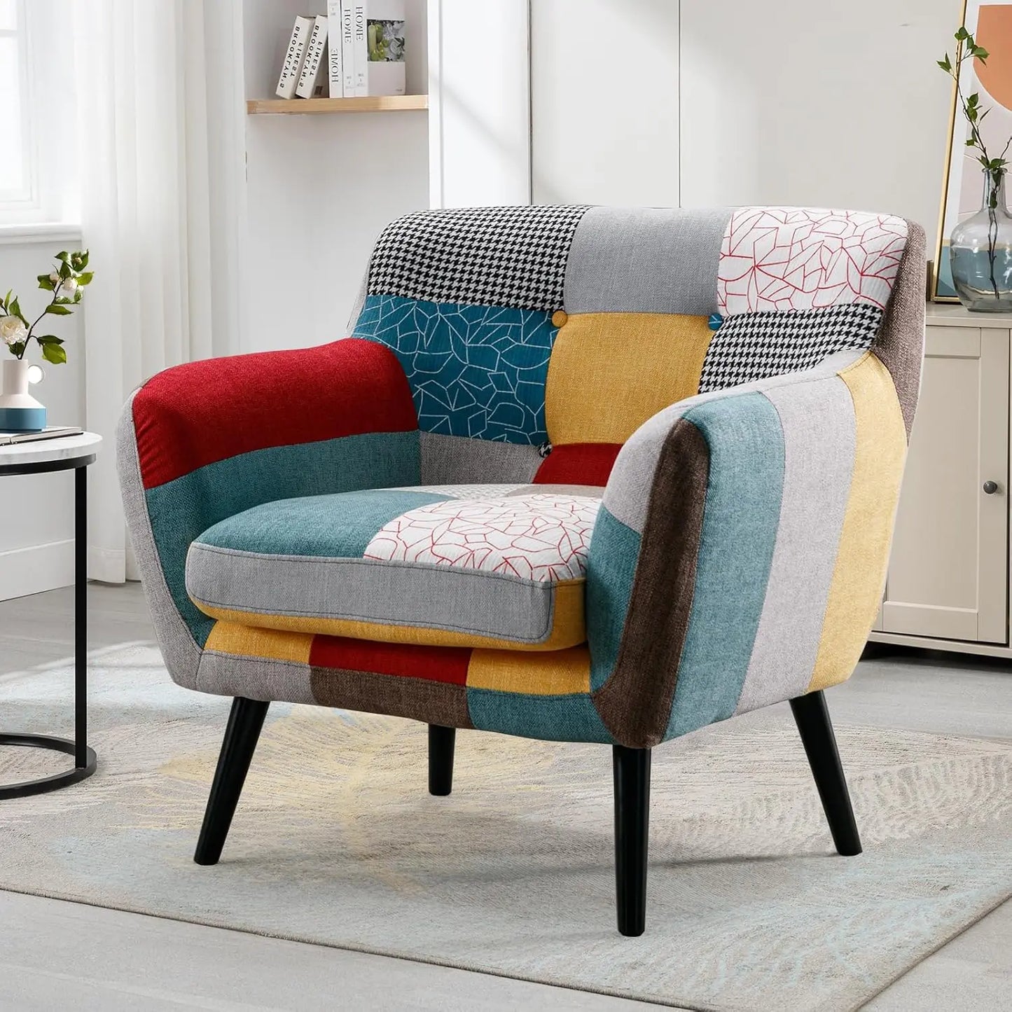 Modern Boho Loveseat Couch Sofa Chair for Living Room Bedroom, Upholstered Colorful Plaid Fabric 2-Seat Love Seat, Customized (Loveseat and Chair)