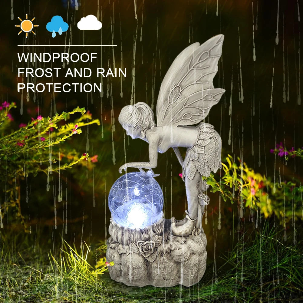 Luminous Crafts Ornaments Resin Fairy Garden Solar Angel Statue Luminous Fairy Girl with Wings Sculpture for Home Outdoor Garden
