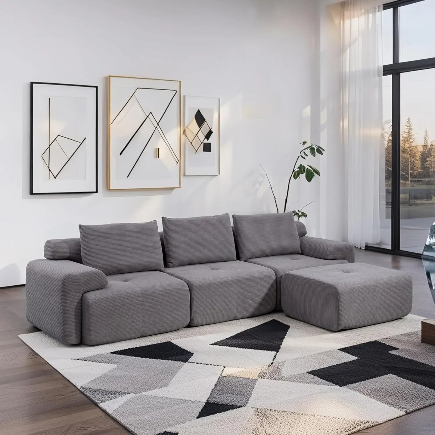 L-Shaped Sectional Couches for Living Room with Memory Foam & Steel Frame - No Assembly Convertible Sofa Bed, Modular Couch (Multiple colors)