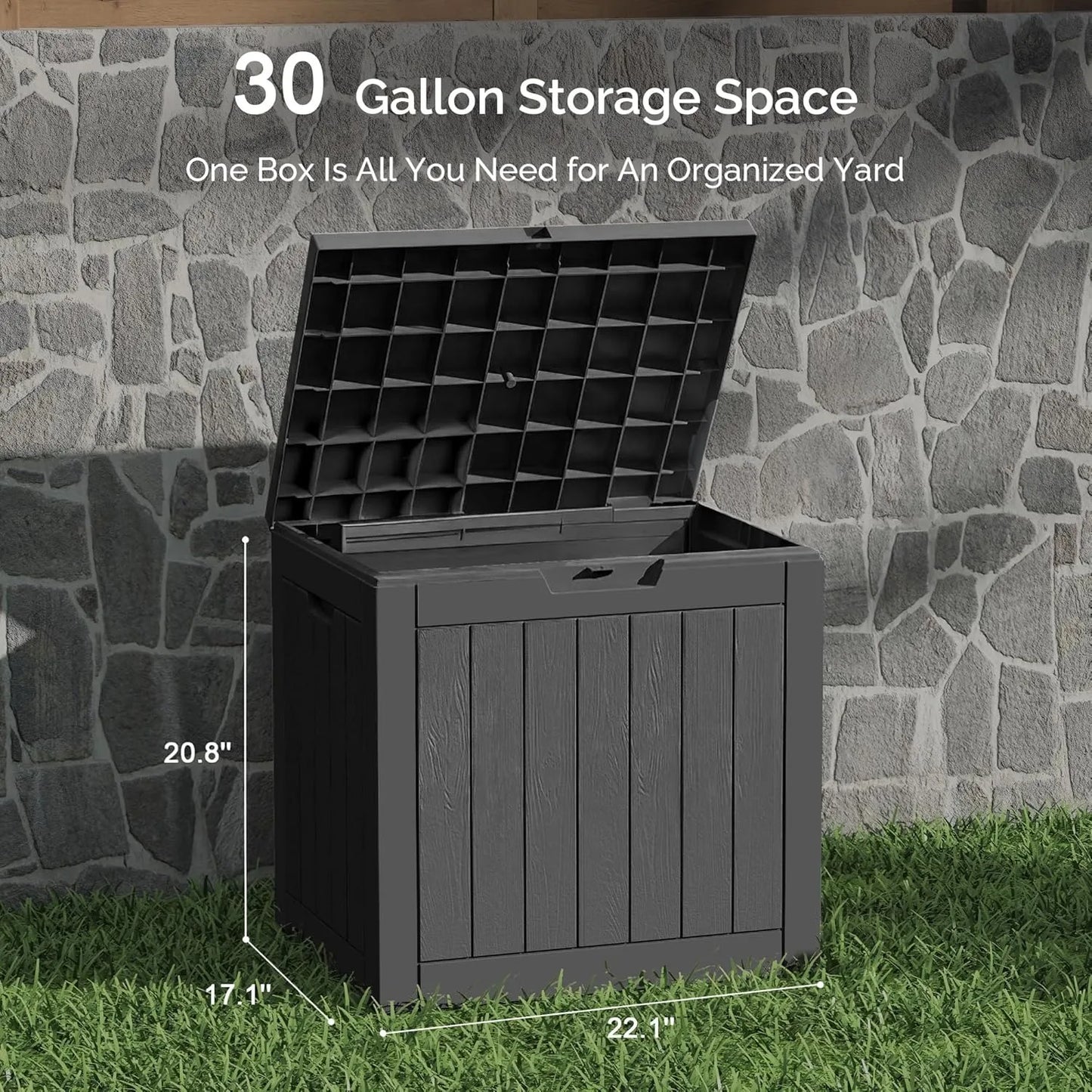 Outdoor Deck Box: Lockable Package Delivery Box, Weather-Resistant Outdoor Storage Bin, 30-Gallon Faux Plank Driftwood