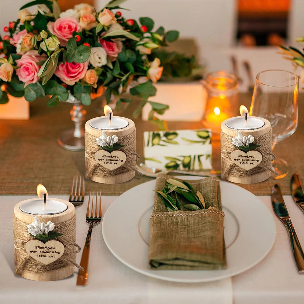 12 Pcs Set of Wooden Tealight Candle Holders Small Candlelight Candlestick Wedding Favors for Wishing Wedding Party Birthday