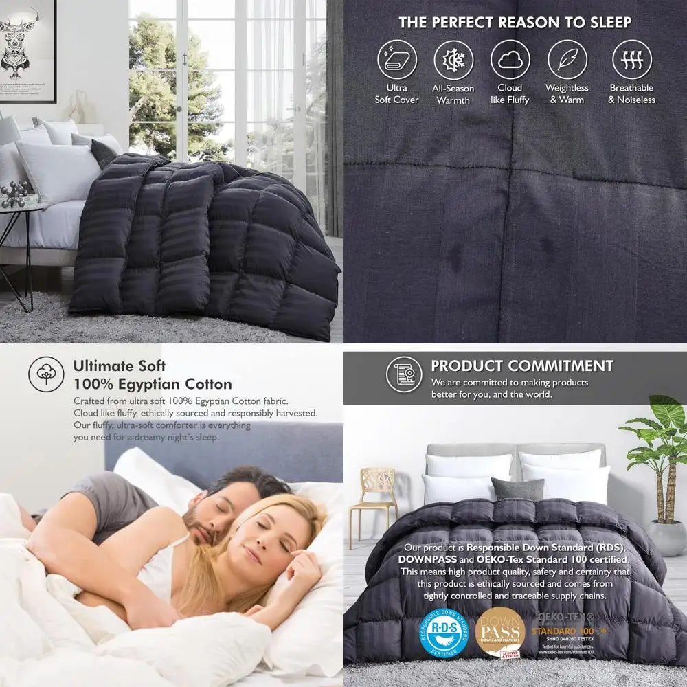 King Size Goose Down Duvet Insert - Luxurious Comforter with 100% Egyptian Cotton Cover, 90 oz Fill Weight