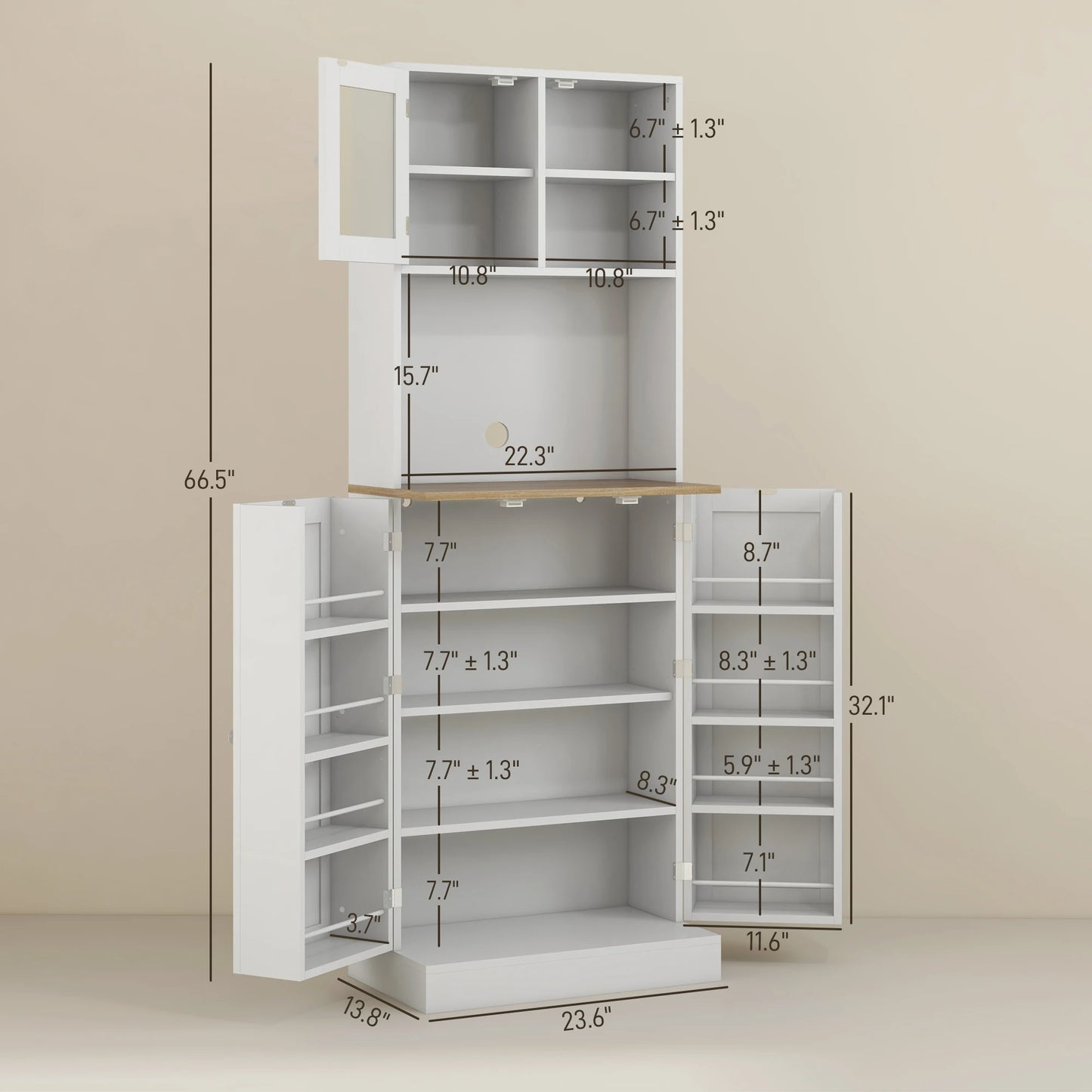 HOMCOM 66.5" Tall Kitchen Pantry Storage Cabinet with Microwave Stand White