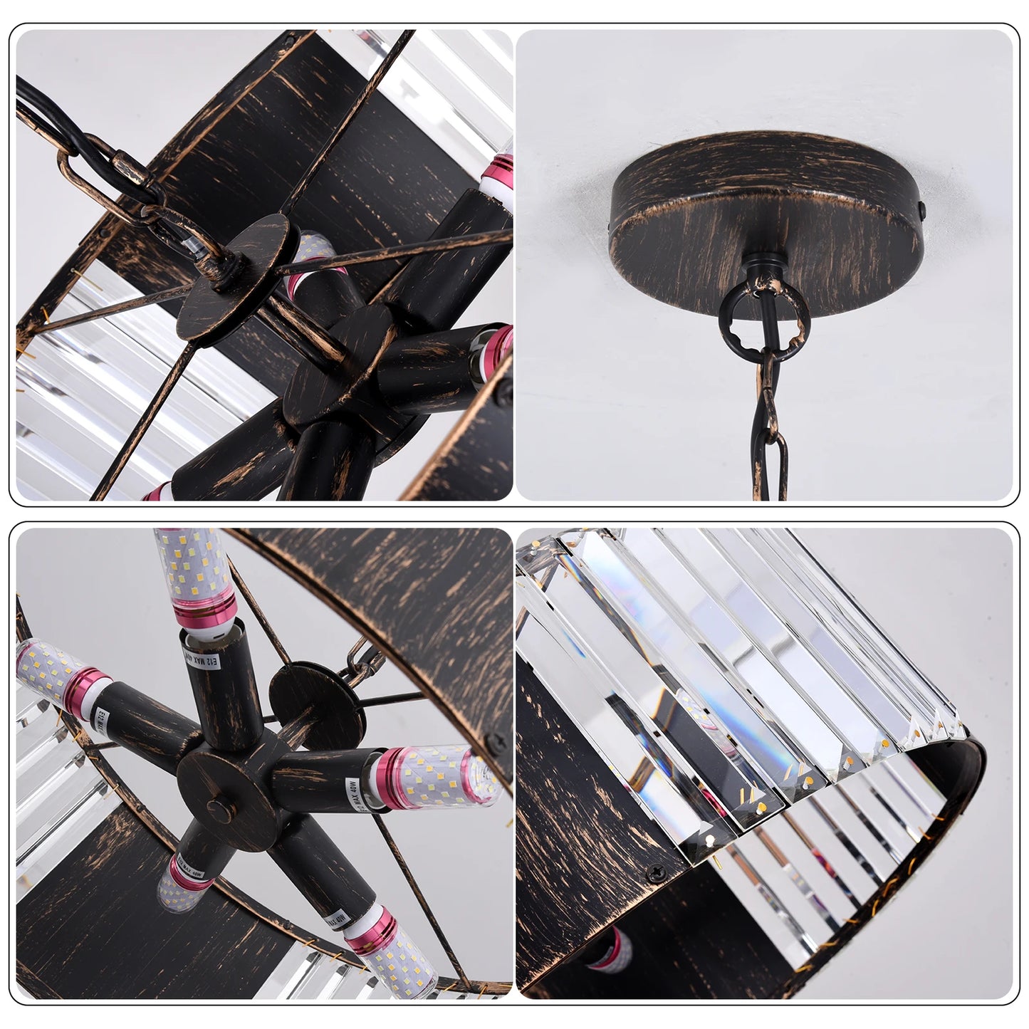 VETRULUS Luxury Black Crystal Modern Pendant Light Hanging Ceiling Lamp Chandelier Home Decor Lustre Living Dining Room Kitchen