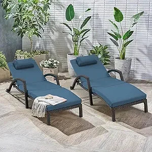 Wicker Chaise Lounge Set of 2, Pool Lounge Chair with Side Table, Outdoor Reclining Lounger Chair with Wheels 5-Level Adjustable (Multiple colors)