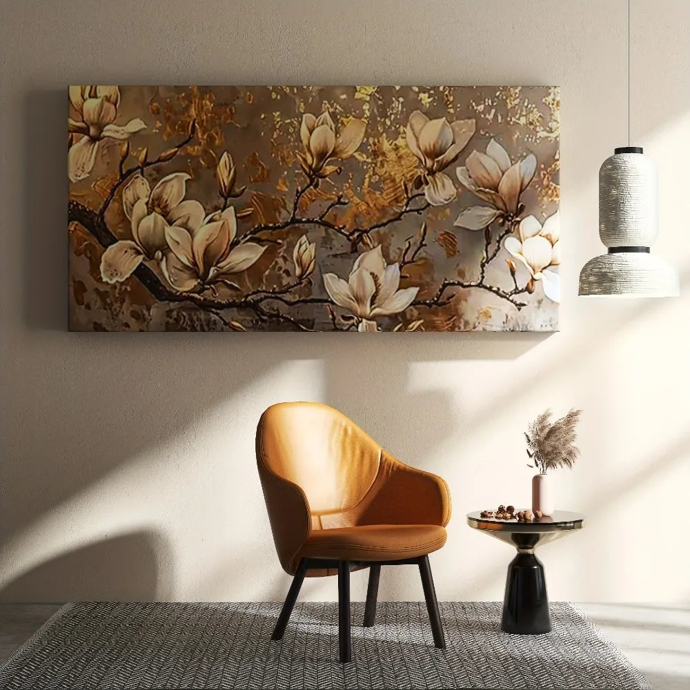 Golden Lily canvas art, 1.5 inch thick wood frame, canvas printed large mural, suitable for modern homes and offices (Multiple sizes)
