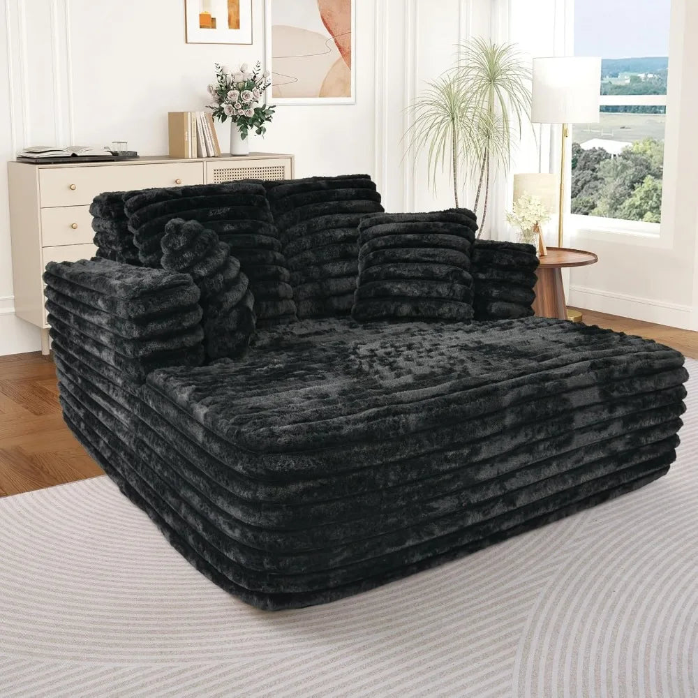 Oversized Chaise Lounge Indoor, Modern Plush Corduroy Fabric Deep Seat Boneless Memory Foam Sleeper Chaise Lounge Sofa Chair