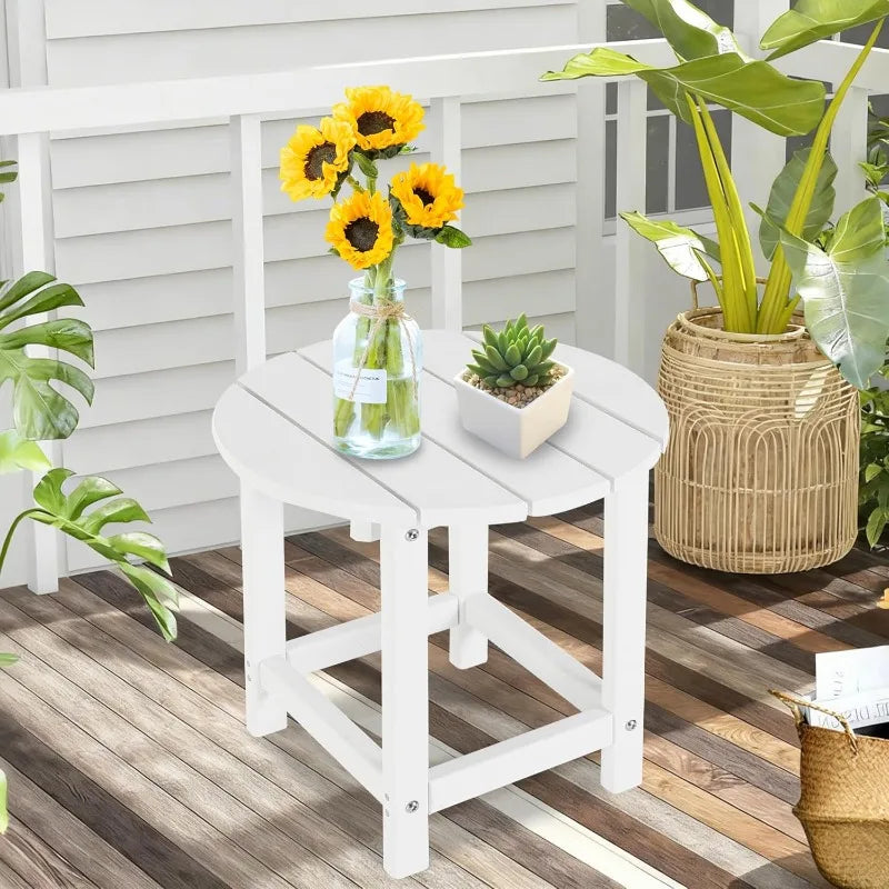 Round Patio Side Table White, Adirondack End Table for Backyard and Indoor